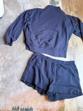 J. Crew Navy Terry Heritage Knit Sweatshirt & Shorts Set - L/XL